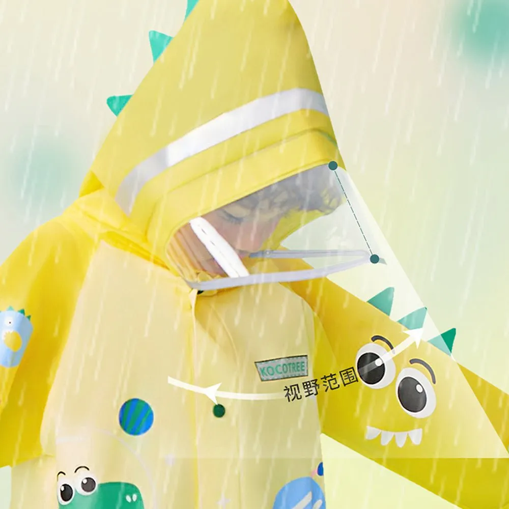 3d Applique Yellow Dino Sleeves, Kids Raincoat