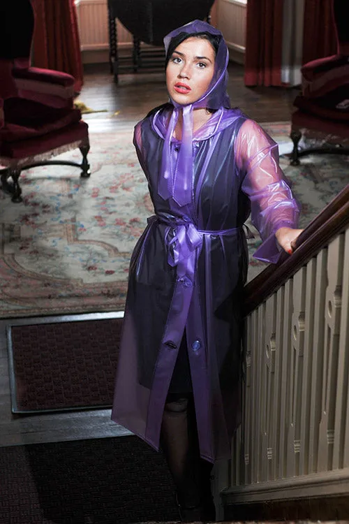 Authentic 1940s & 50s Style "Vintage Rain Mac & Headscarf/Bonnet" in Lilac Semi Trasparent by Elements Rainwear