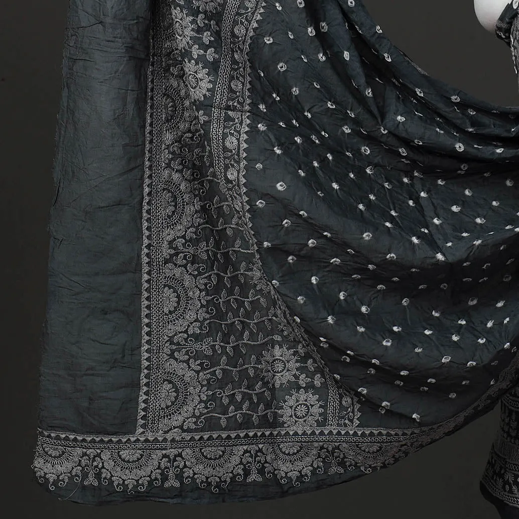 Black - 3pc Kutch Tie-Dye Satin Cotton Bandhni Dress Material 25