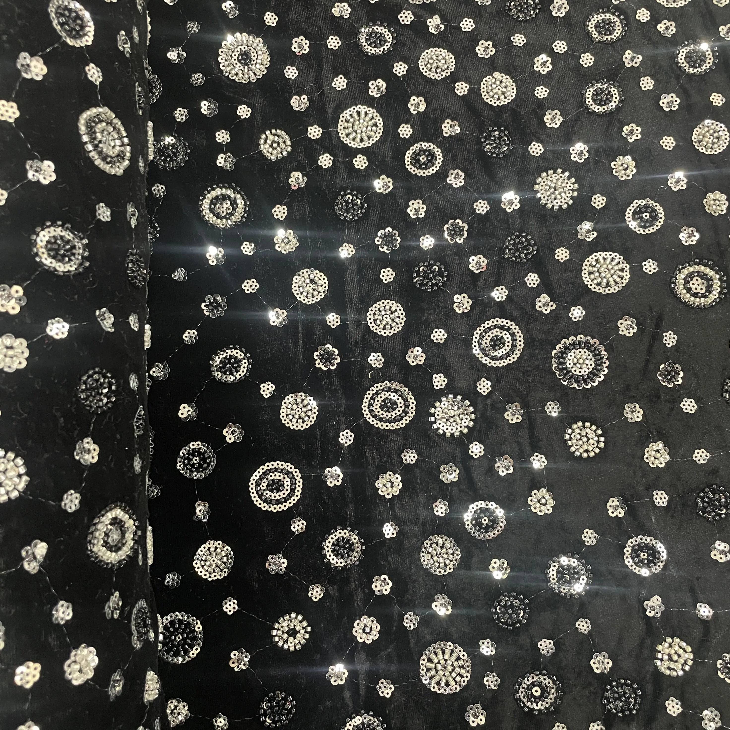 Black Cutdana Sequins Embroidery Valvet Fabric 19704