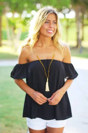 Black Off Shoulder Top With Ruffled Sleeves