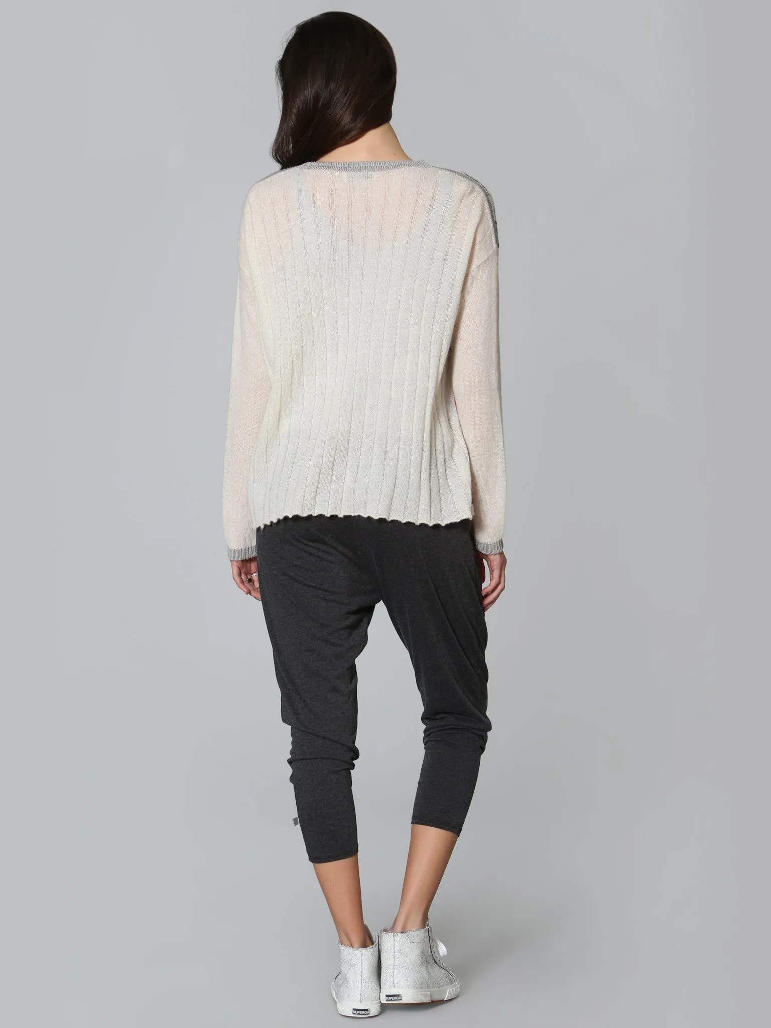 Cozy Striped Crew - White