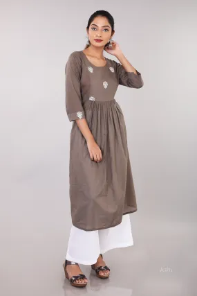 Floral Embroidered Cotton A-Line Kurta with Inner