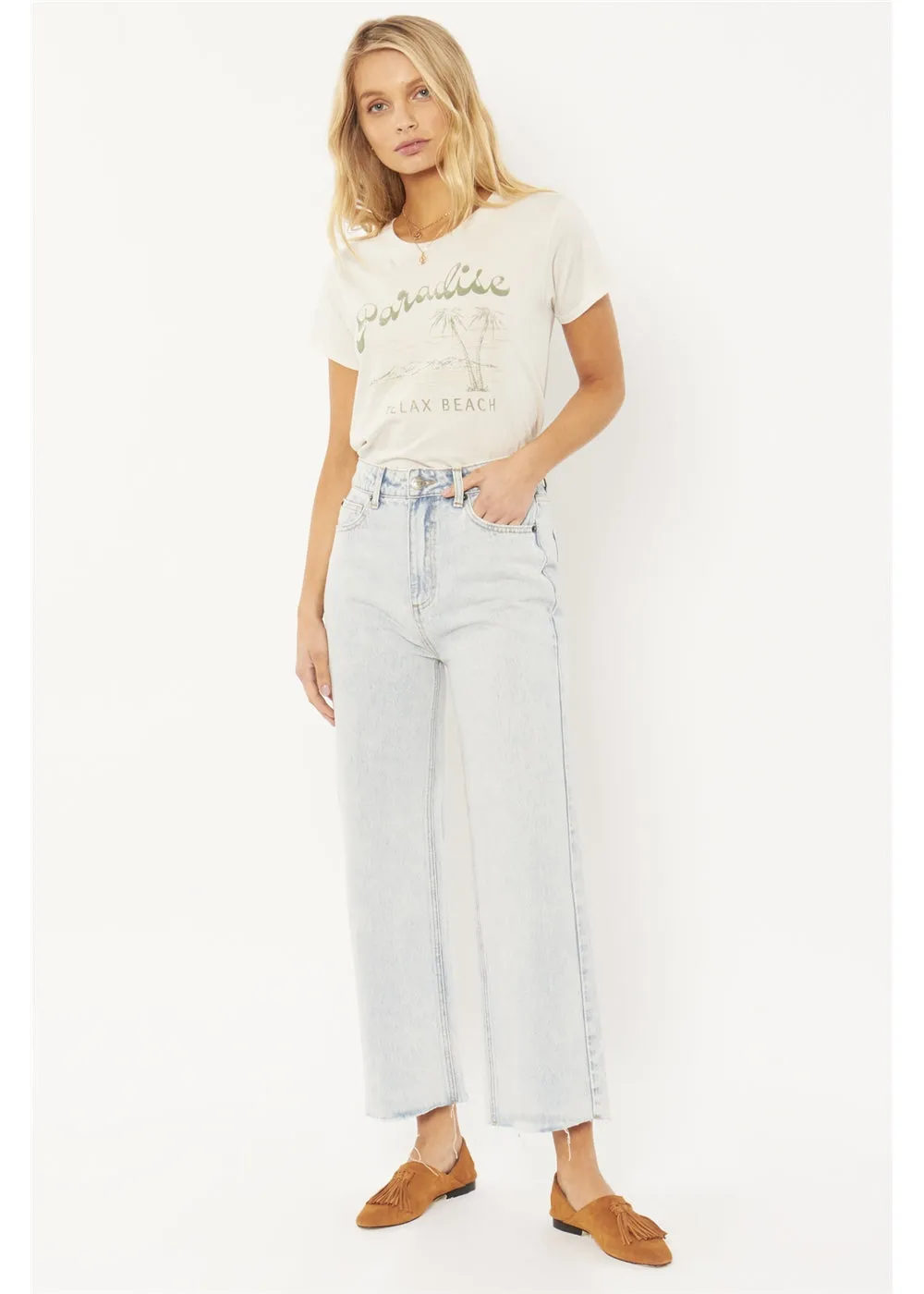 Gabi Crop Flare Woven Denim - Sunfade Wash
