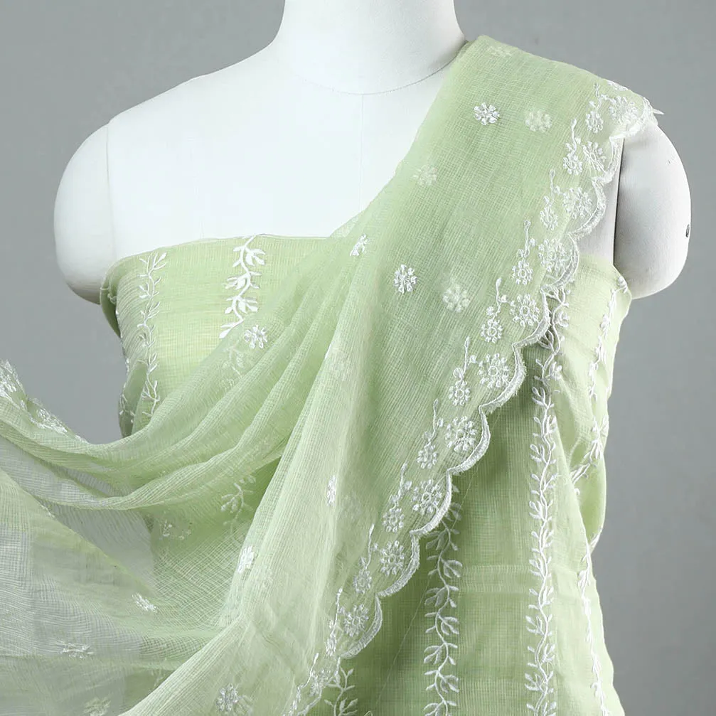 Green - 3pc Kota Doria Cotton Embroidered Suit Material Set 01