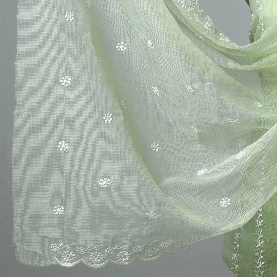 Green - 3pc Kota Doria Cotton Embroidered Suit Material Set 01
