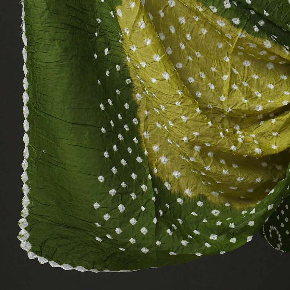 Green - 3pc Kutch Tie-Dye Satin Cotton Bandhani Dress Material 70
