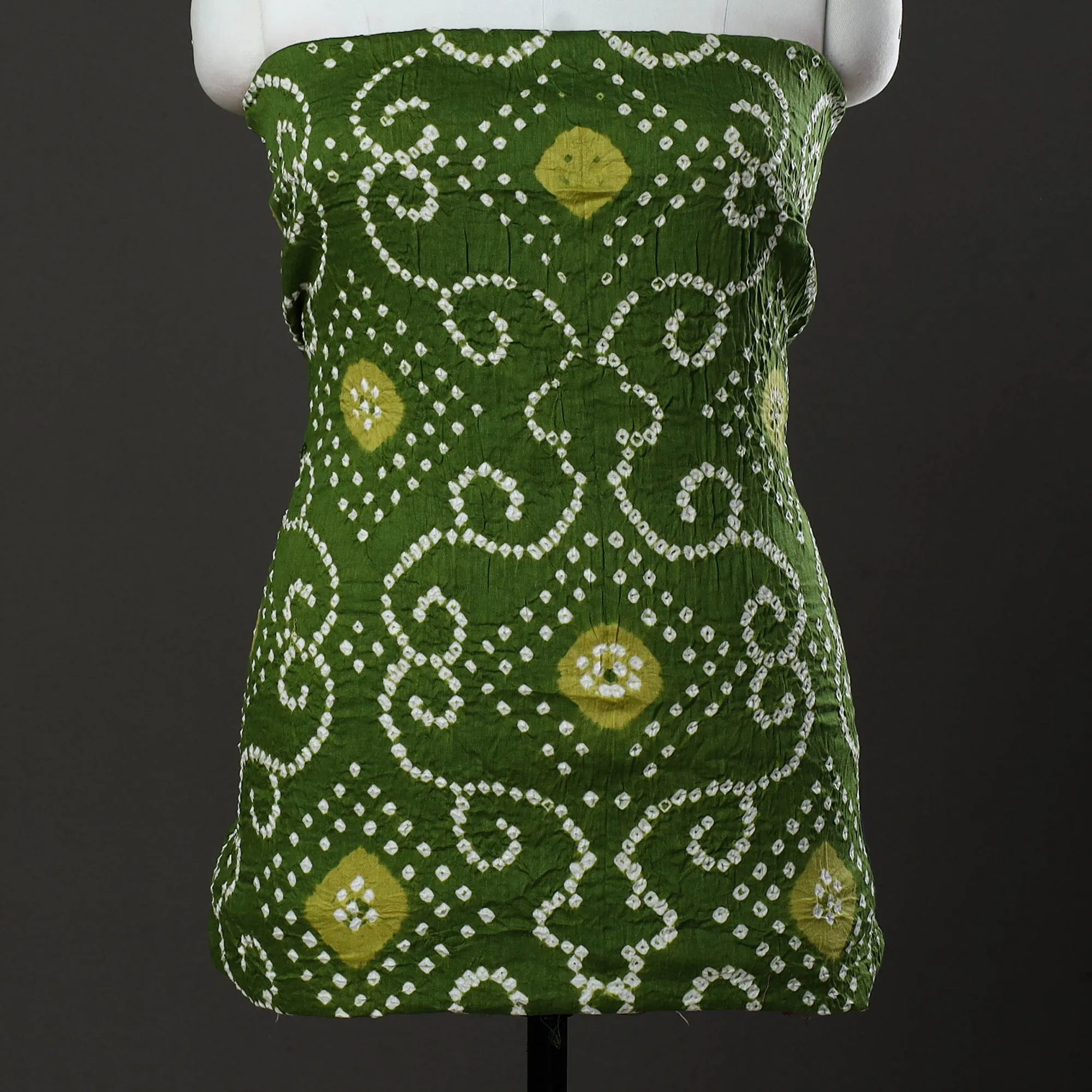 Green - 3pc Kutch Tie-Dye Satin Cotton Bandhani Dress Material 70