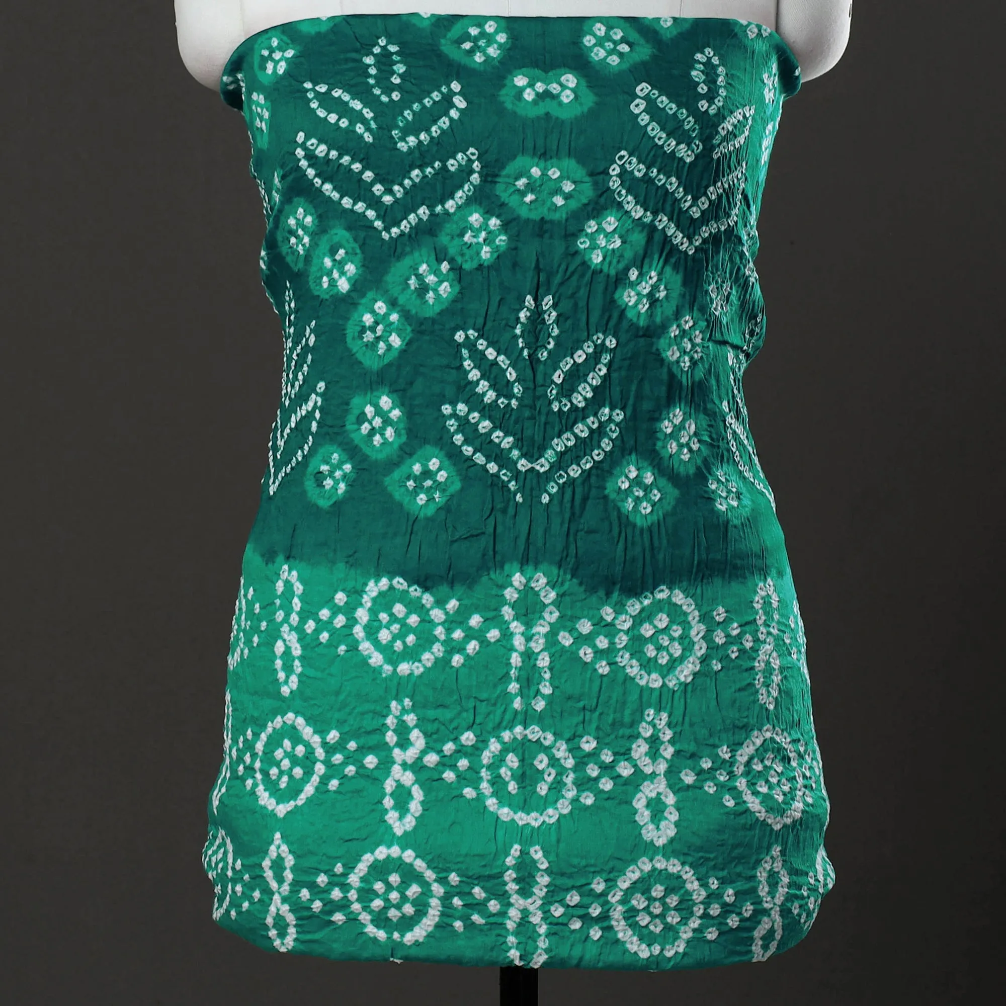 Green - 3pc Kutch Tie-Dye Satin Cotton Bandhani Dress Material 95