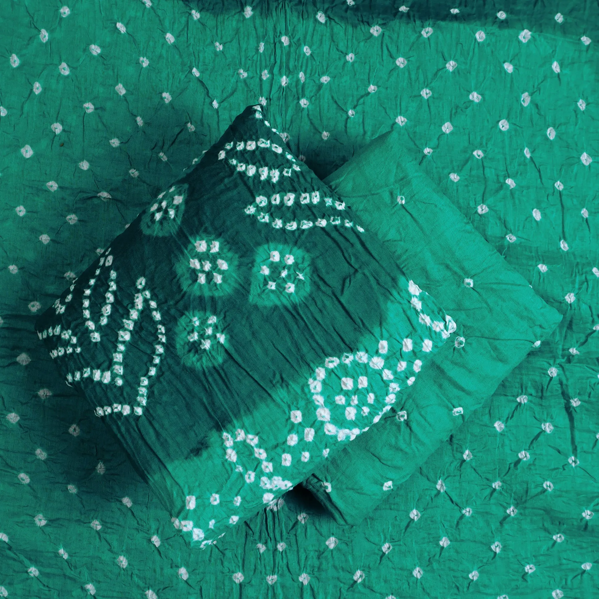 Green - 3pc Kutch Tie-Dye Satin Cotton Bandhani Dress Material 95