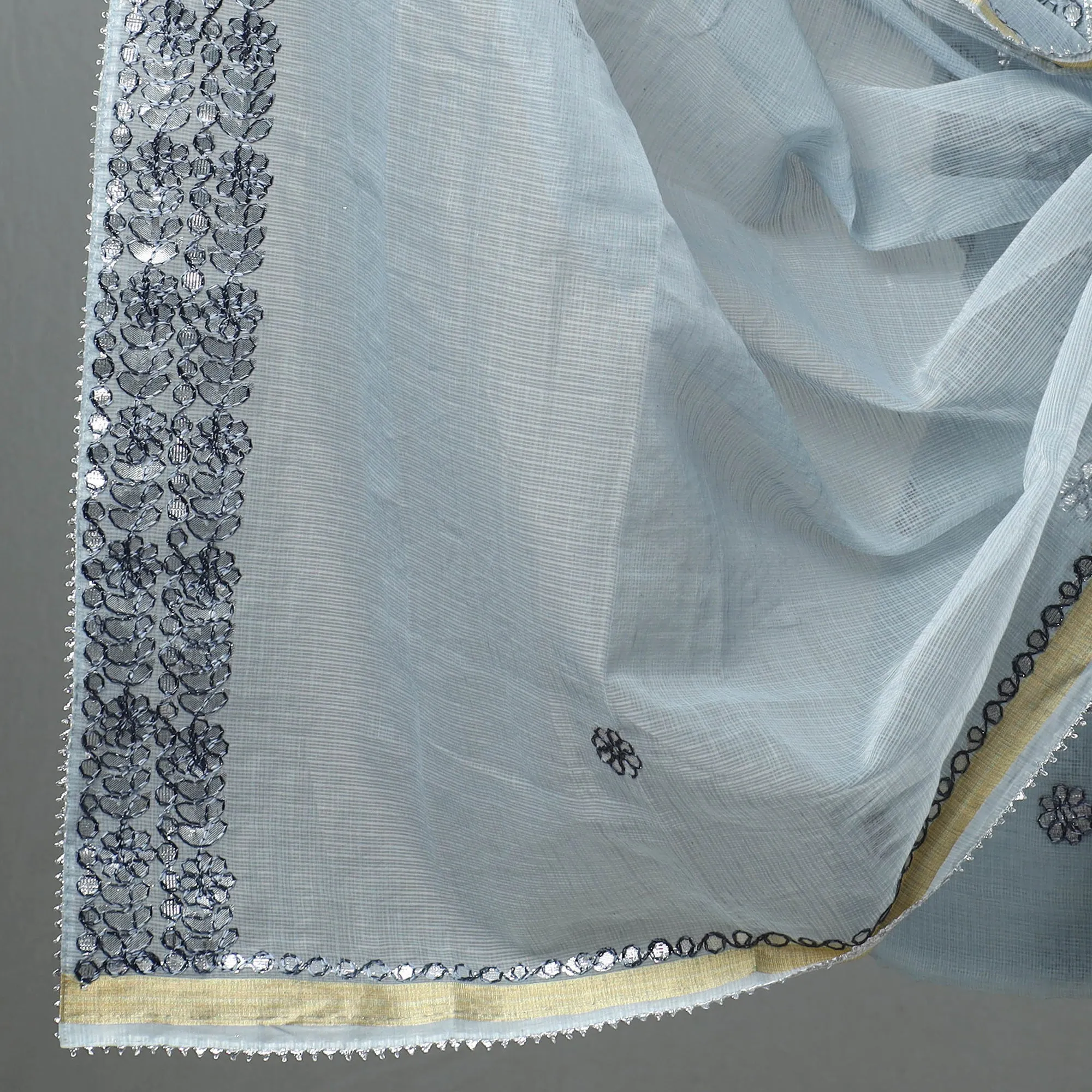 Grey - 3pc Kota Doria Cotton Gota Patti Work Suit Material Set 04
