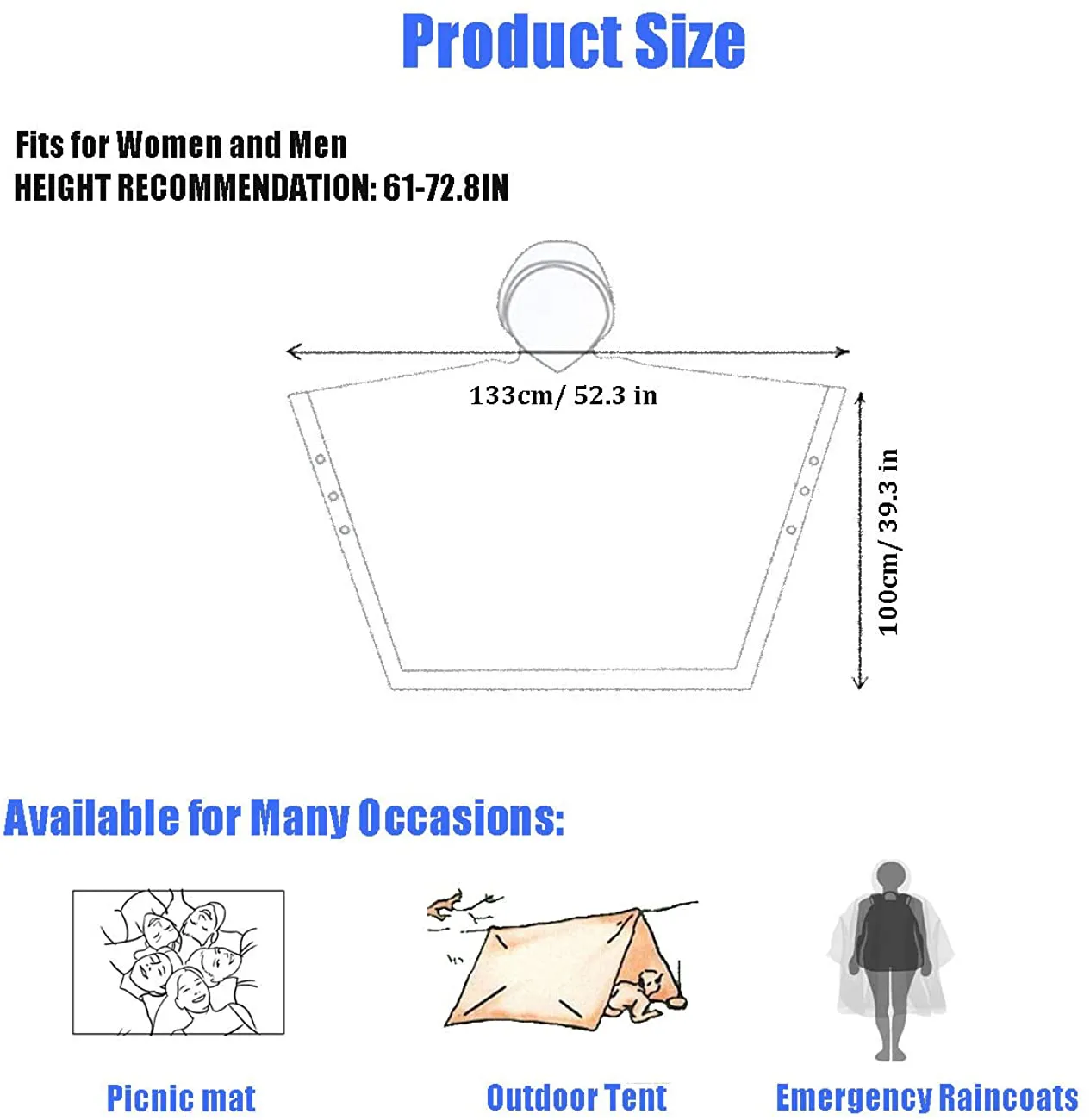 HLKZONE Rain Poncho, [Pack of 2] Portable EVA Raincoat with Hood Reusable Rain Coats Emergency Camping Survival Kits