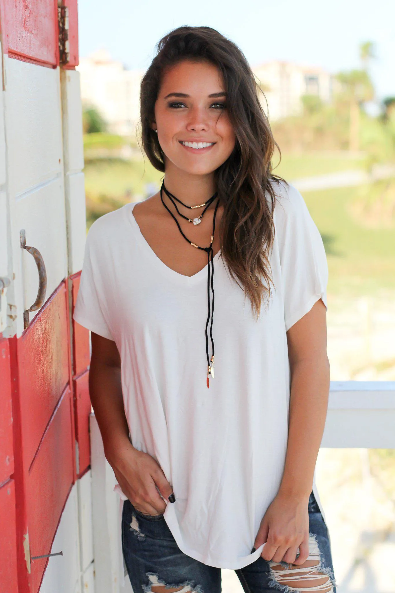 Ivory Short Sleeve V-Neck Top