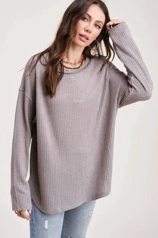 La miel long sleeved waffle top