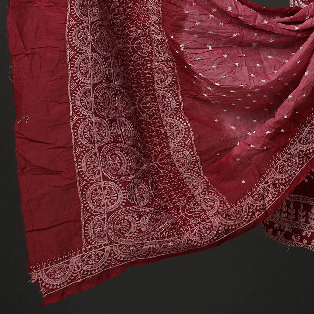 Maroon - 3pc Kutch Tie-Dye Satin Cotton Bandhni Dress Material 48