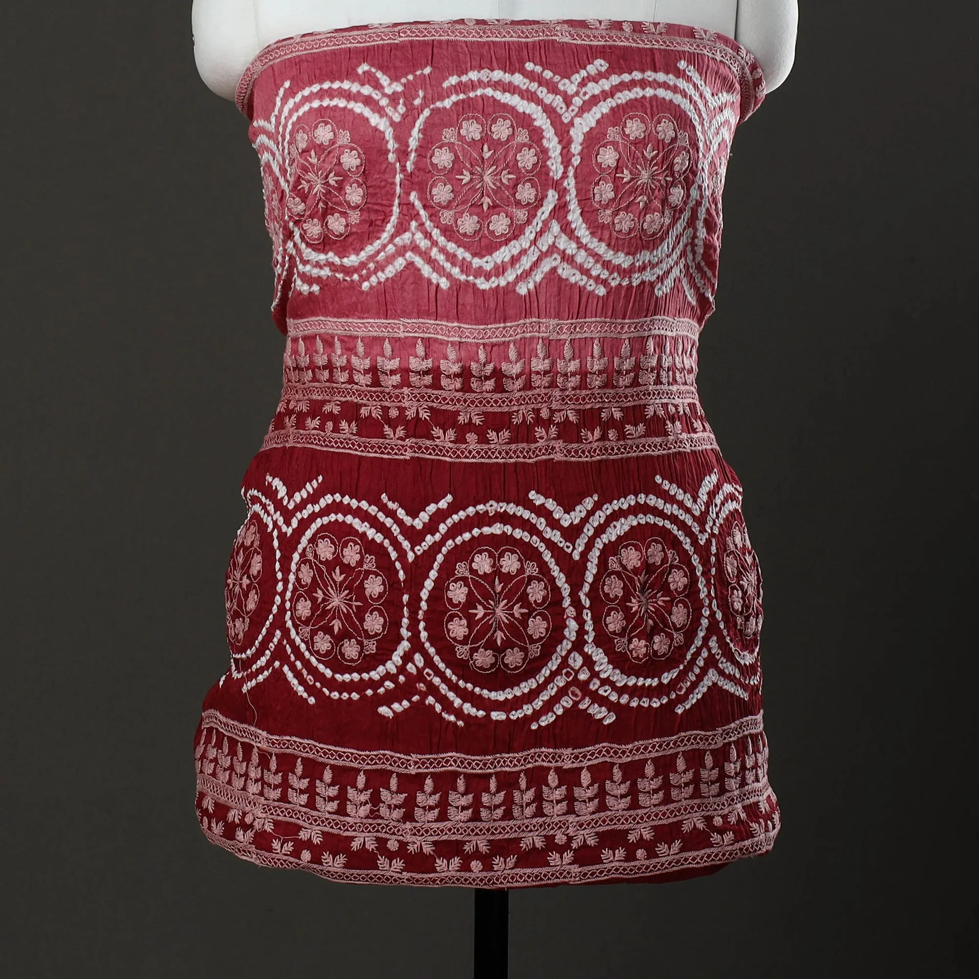 Maroon - 3pc Kutch Tie-Dye Satin Cotton Bandhni Dress Material 48