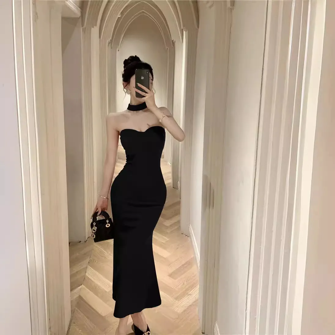 Marrlve avant garde dress to impress French Style Sexy Royal Lady Style Elegant Lady Sexy Tube Top Dress Tight Waist Tight Fishtail Sheath Dress