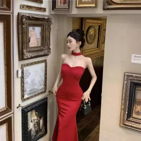 Marrlve avant garde dress to impress French Style Sexy Royal Lady Style Elegant Lady Sexy Tube Top Dress Tight Waist Tight Fishtail Sheath Dress