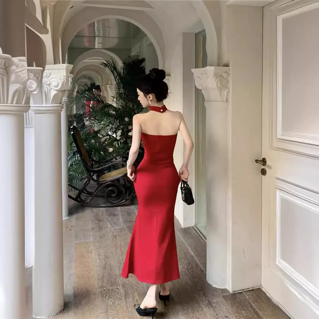Marrlve avant garde dress to impress French Style Sexy Royal Lady Style Elegant Lady Sexy Tube Top Dress Tight Waist Tight Fishtail Sheath Dress