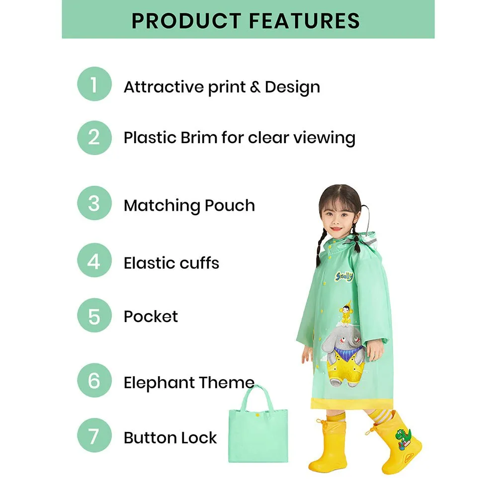 Mint Green Elephant Print Raincoat for Kids and Toddlers