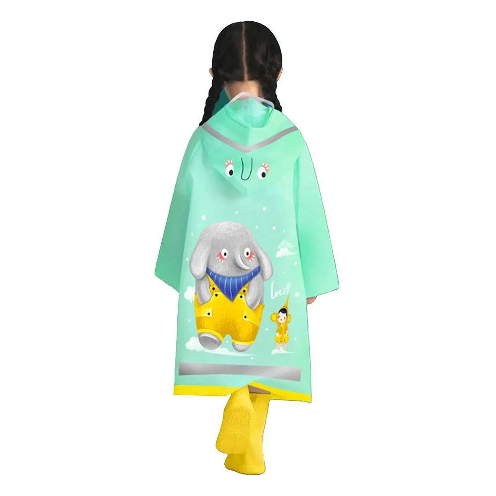 Mint Green Elephant Print Raincoat for Kids and Toddlers