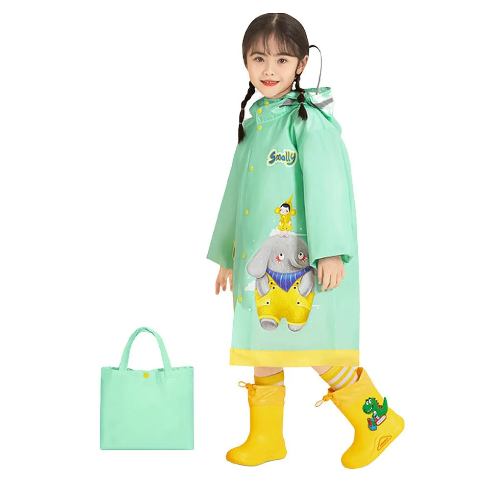 Mint Green Elephant Print Raincoat for Kids and Toddlers
