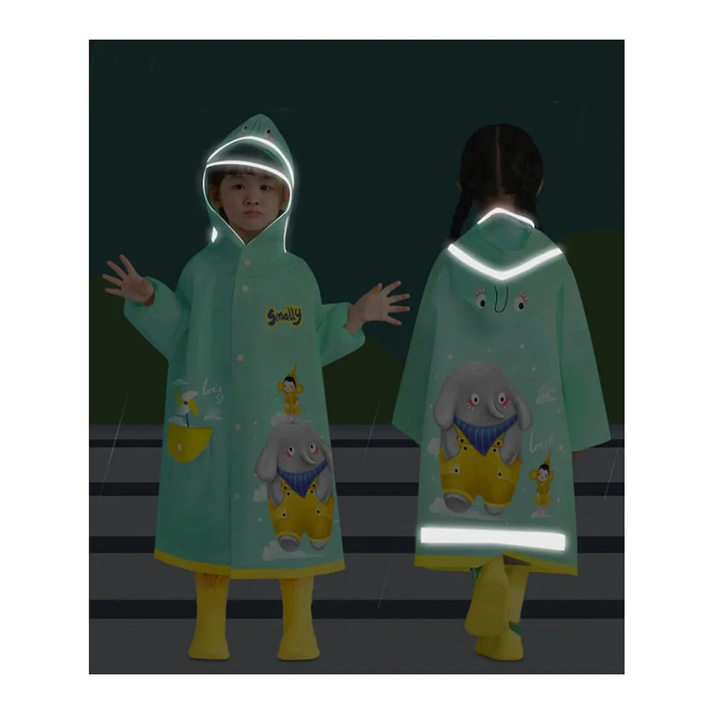 Mint Green Elephant Print Raincoat for Kids and Toddlers