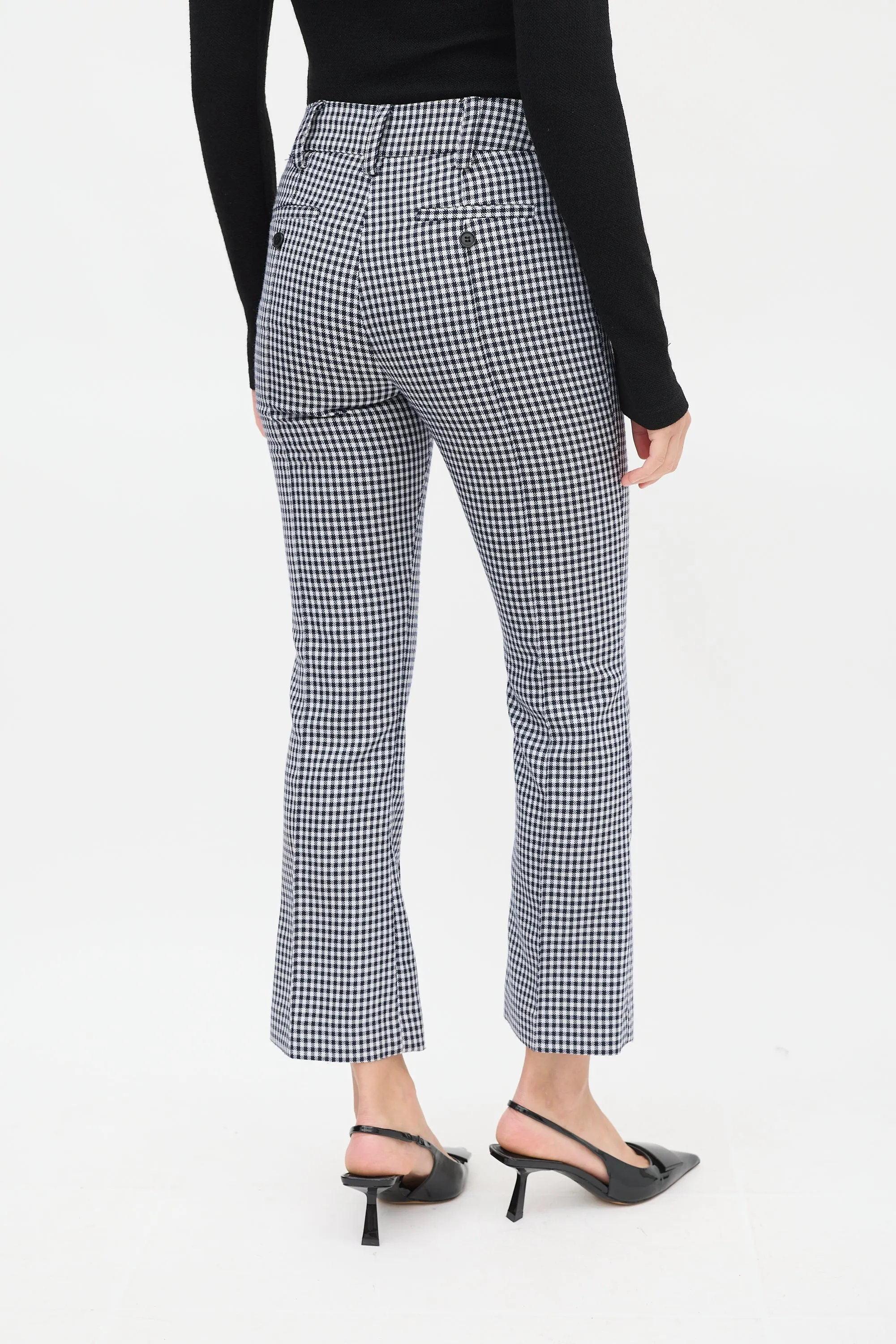 Navy & White Wool Houndstooth Flared Trouser