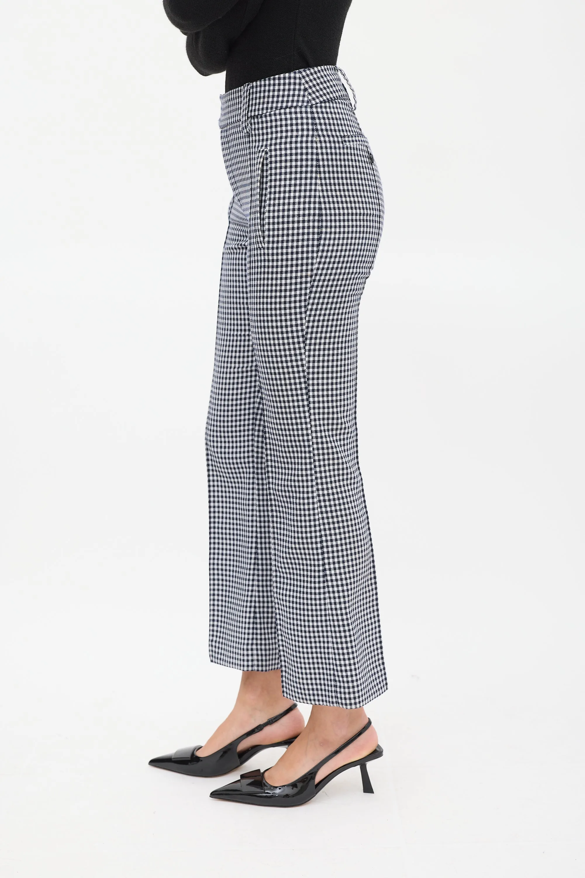 Navy & White Wool Houndstooth Flared Trouser