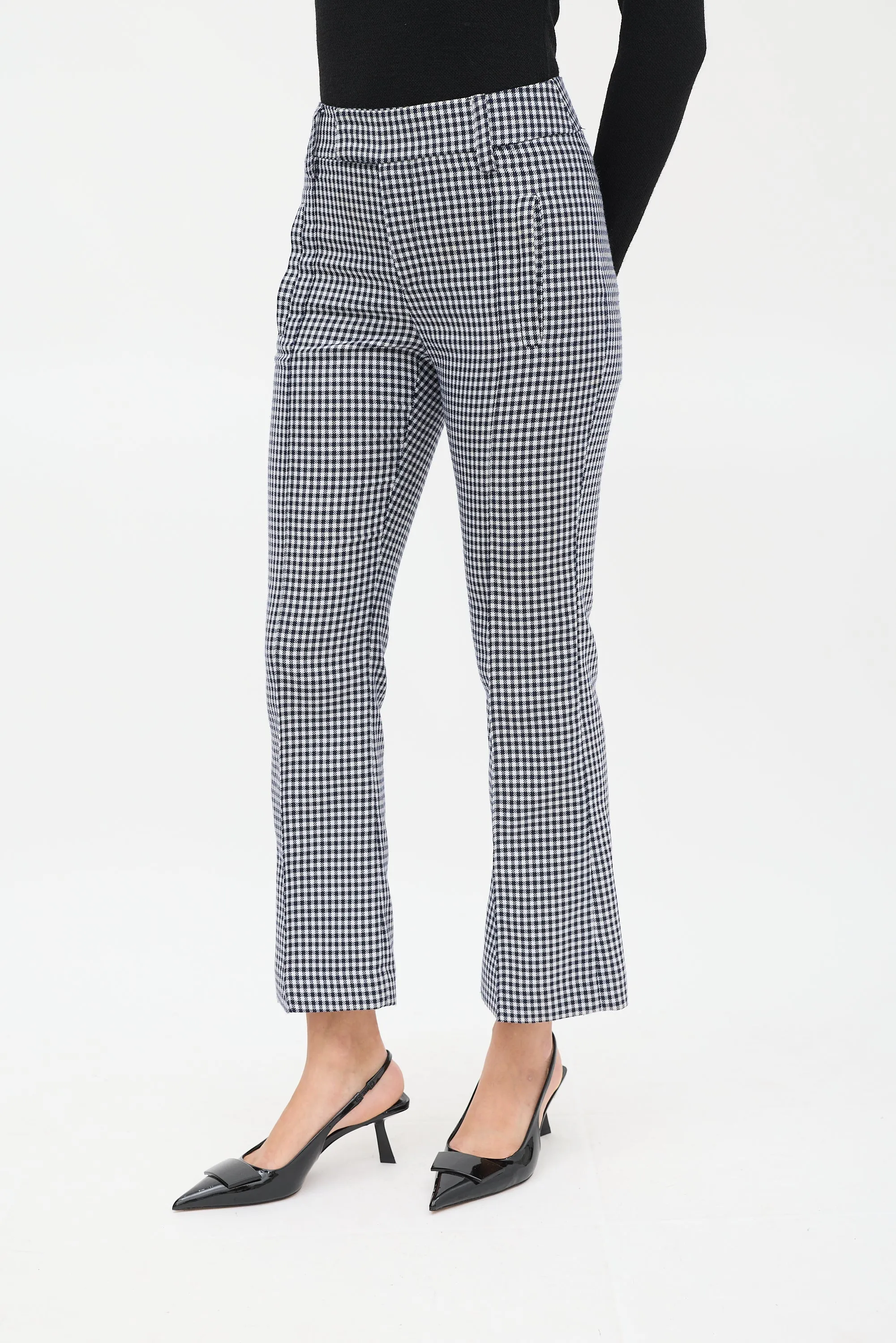Navy & White Wool Houndstooth Flared Trouser