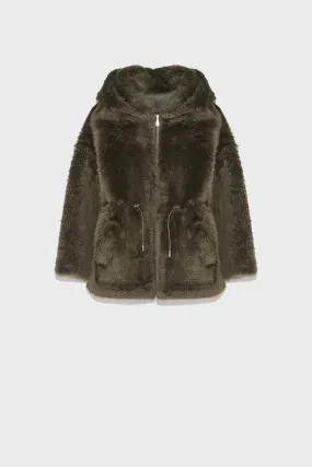 Oversized hooded coat in merino lambskin