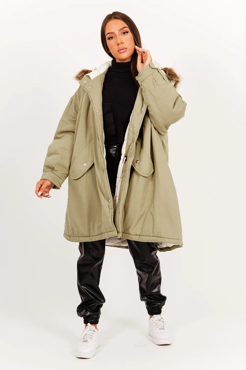 Parka longue oversize kaki