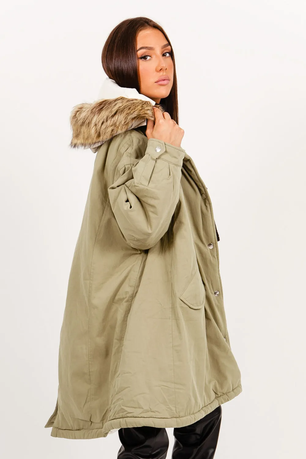 Parka longue oversize kaki