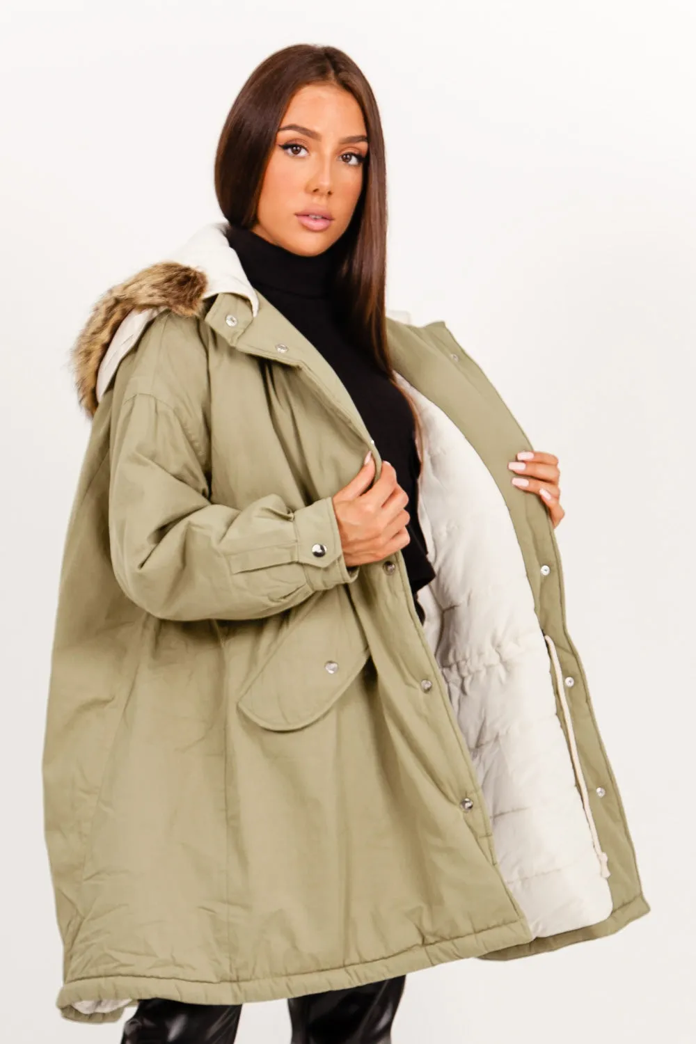 Parka longue oversize kaki