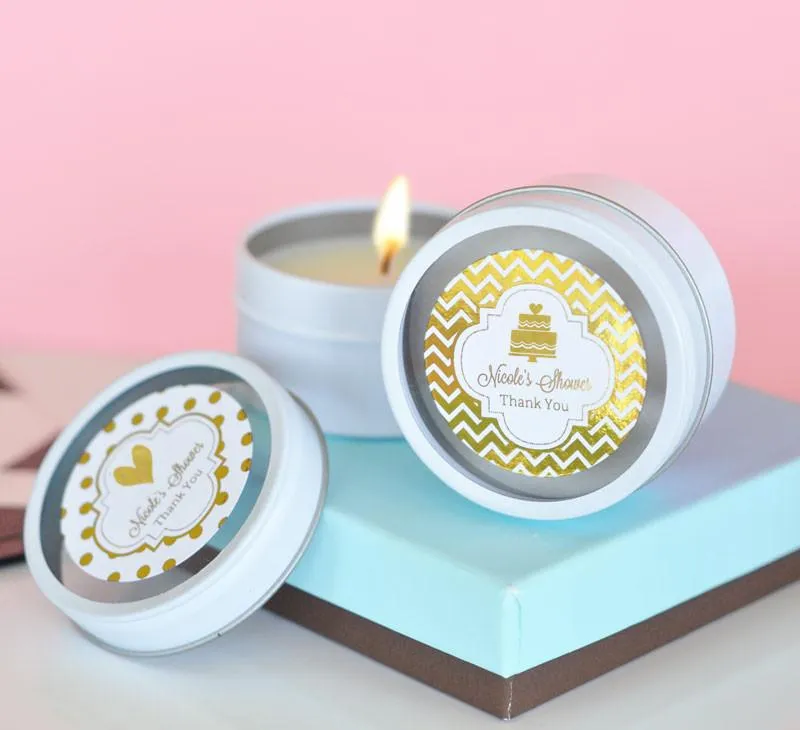 Personalized Foil Round Candle Tins (set of 24)
