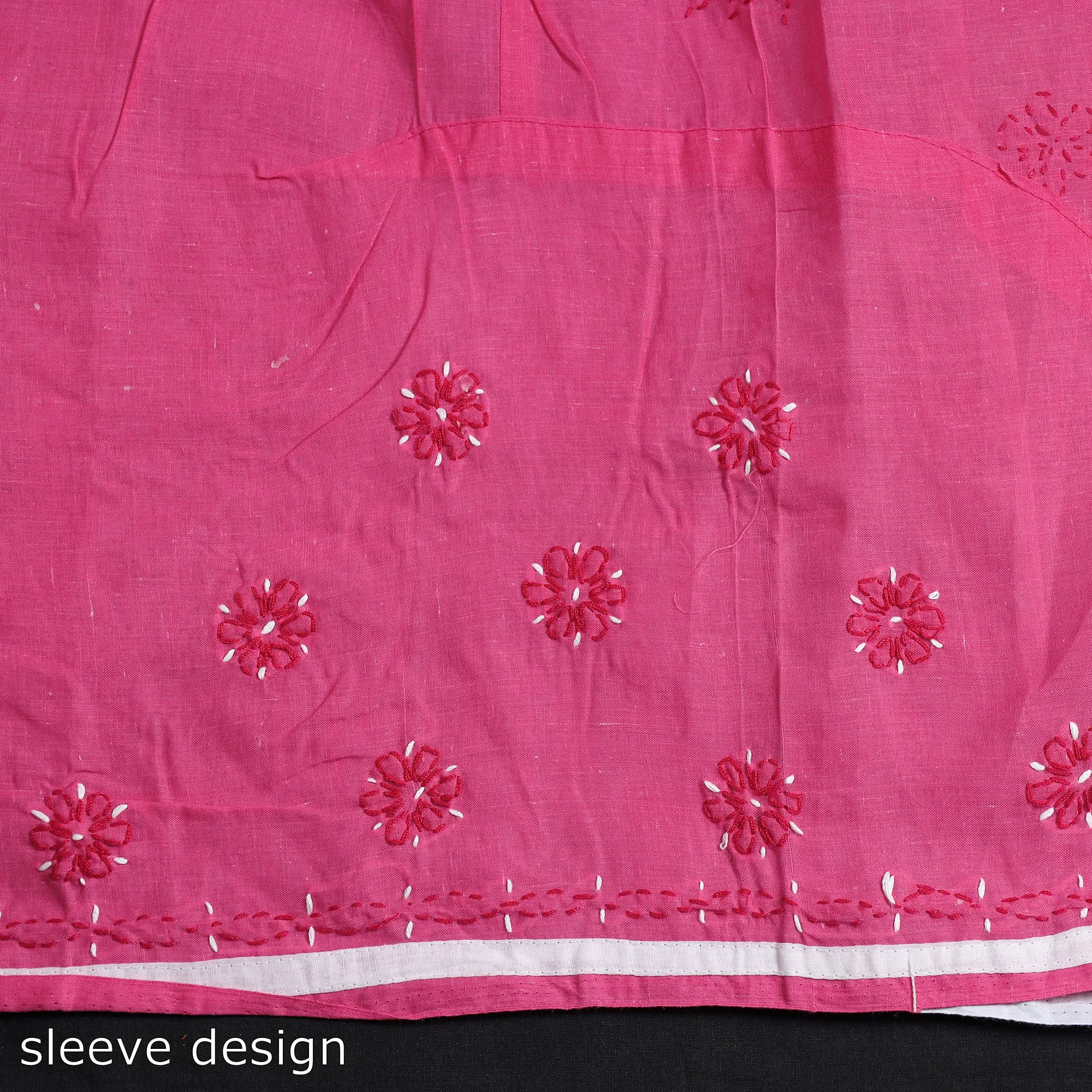 Pink - 3pc Lucknow Chikankari Hand Embroidery Cotton Suit Material Set 69