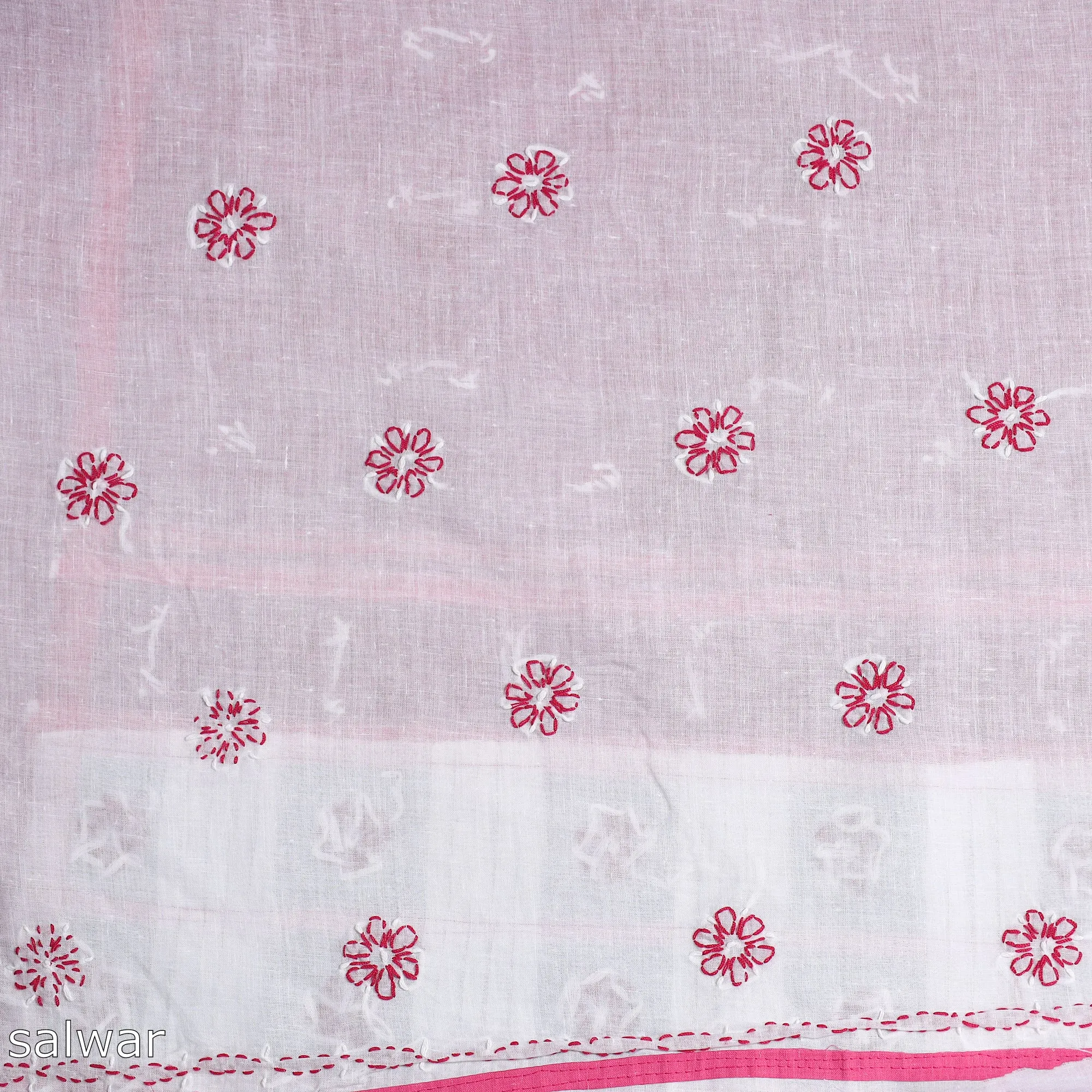 Pink - 3pc Lucknow Chikankari Hand Embroidery Cotton Suit Material Set 69