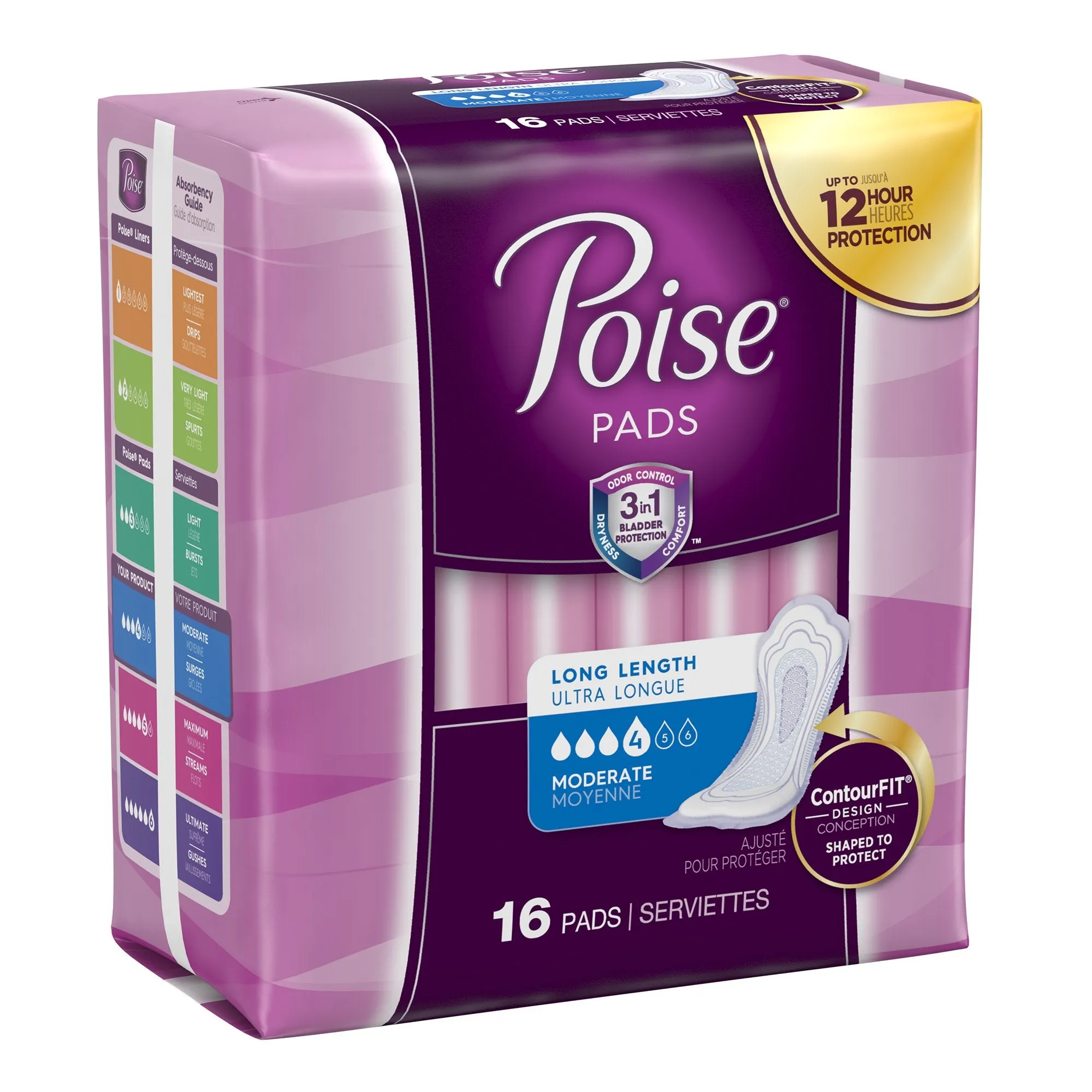 Poise Bladder Control Pads, Adult Women, Moderate Absorbency, Disposable, 12.4" Length