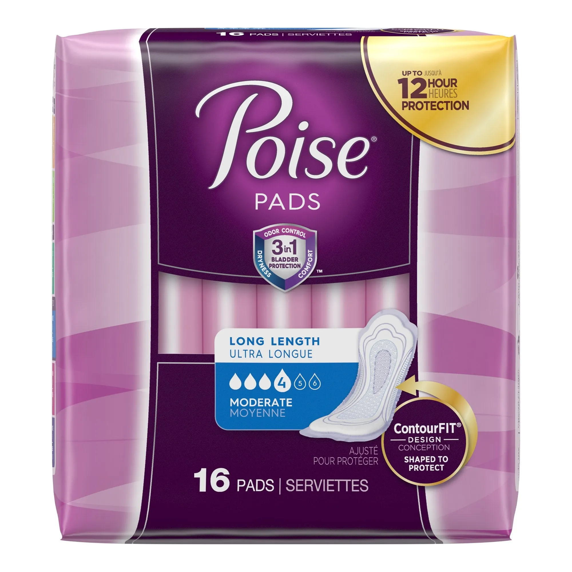 Poise Bladder Control Pads, Adult Women, Moderate Absorbency, Disposable, 12.4" Length