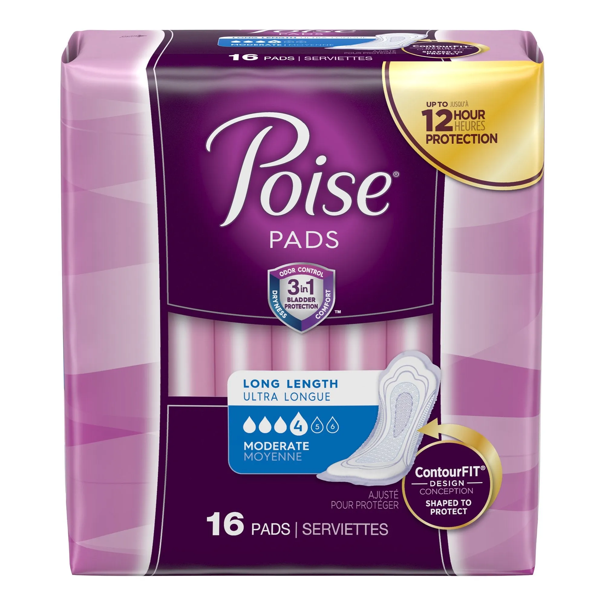 Poise Bladder Control Pads, Adult Women, Moderate Absorbency, Disposable, 12.4" Length