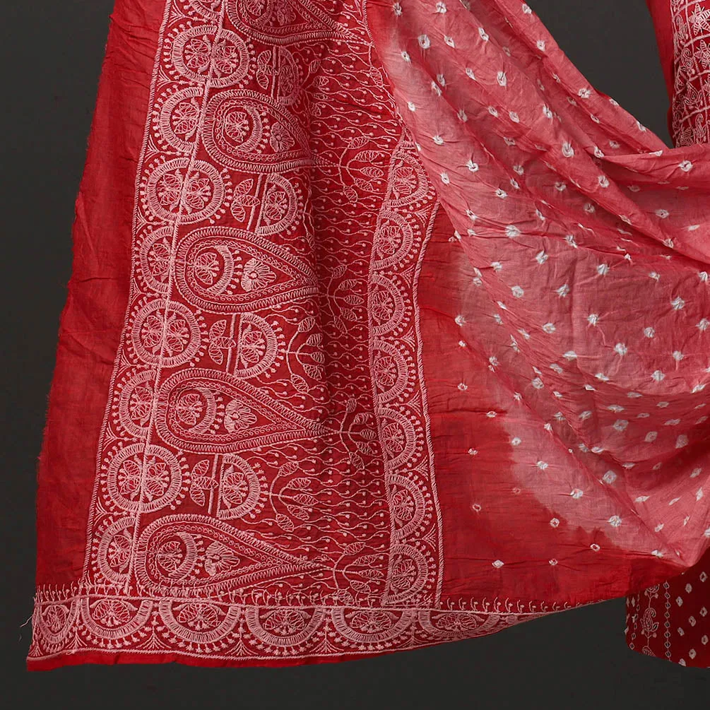 Red - 3pc Kutch Tie-Dye Satin Cotton Bandhni Dress Material 23
