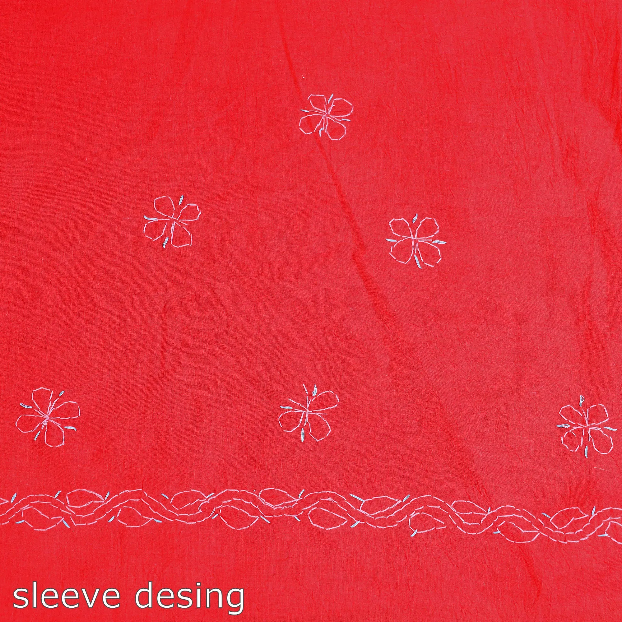 Red - 3pc Lucknow Chikankari Hand Embroidery Cotton Suit Material Set 02
