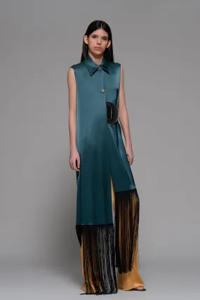 Sleeveless Long Shirt with Fringed and Flared Pants