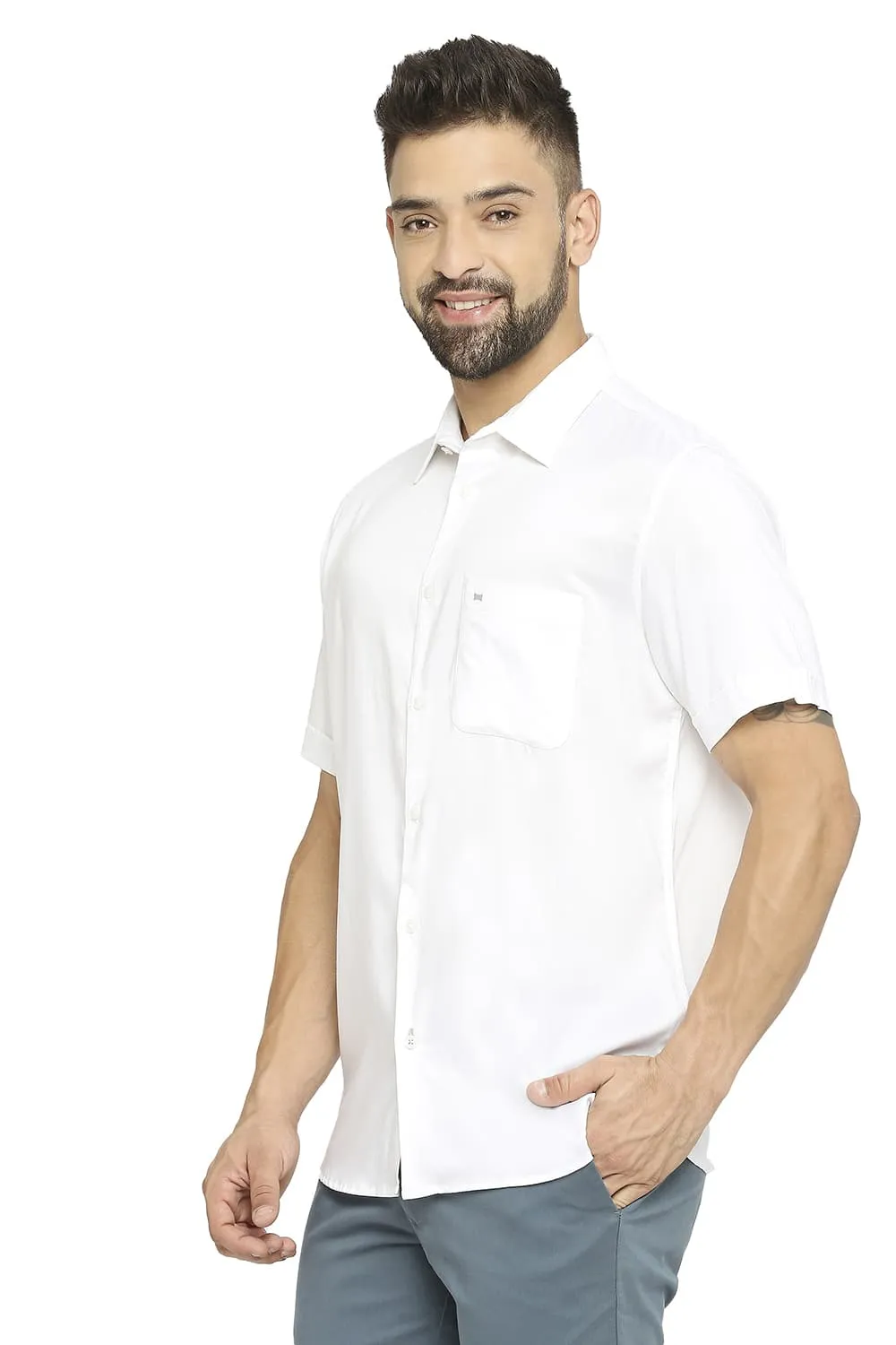 Slim Fit Viscose Polyester Stretch Twill Halfsleeves Shirt