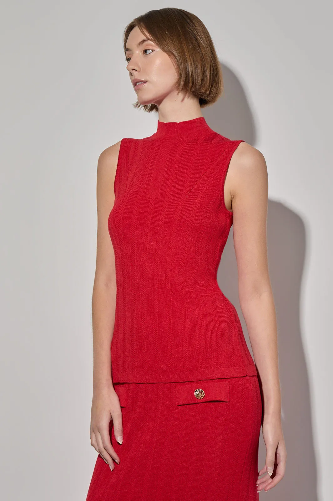 Soft Knit Multi-Stitch Mock Neck Tank