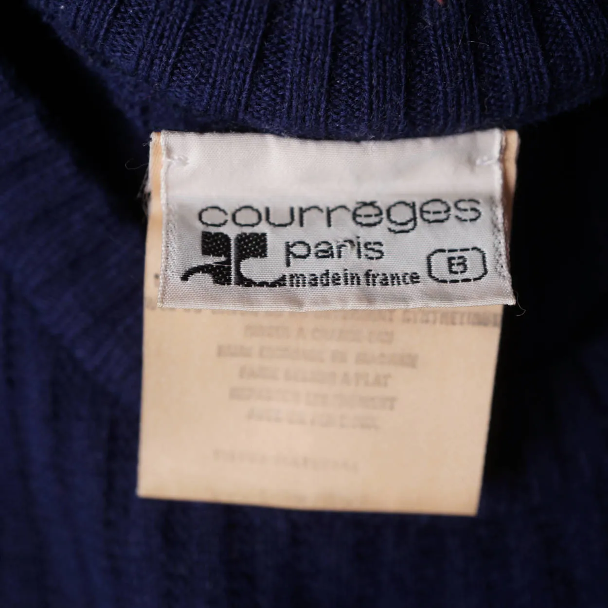 Vintage Courreges Blue Ribbed Knit Sweater 1970s Pullover Wool Blend Ladies M
