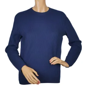 Vintage Courreges Blue Ribbed Knit Sweater 1970s Pullover Wool Blend Ladies M
