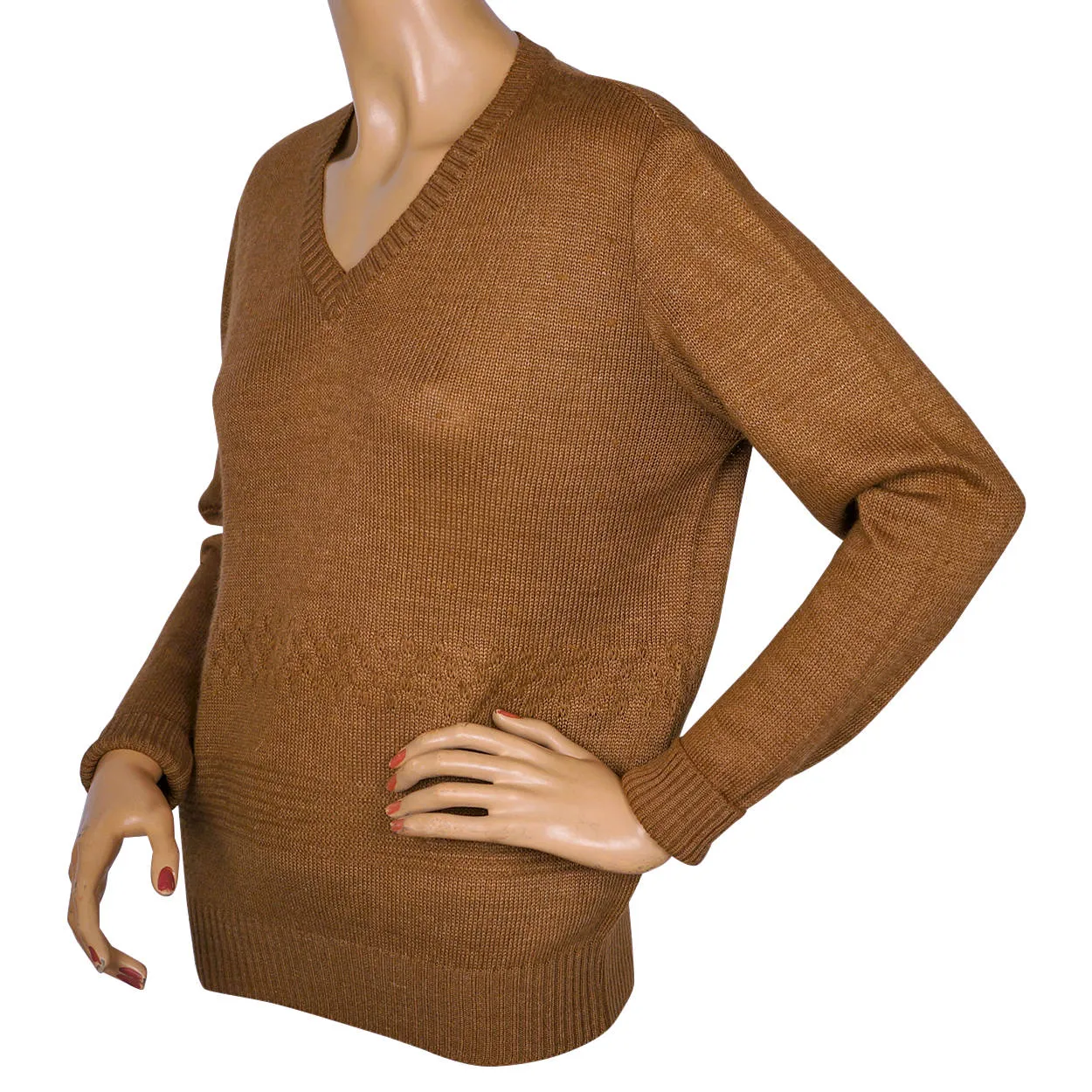 Vintage Courreges Paris Brown Knit Sweater1970s Pullover V Neck Ladies Size M
