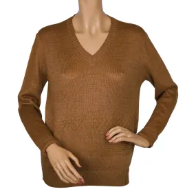 Vintage Courreges Paris Brown Knit Sweater1970s Pullover V Neck Ladies Size M