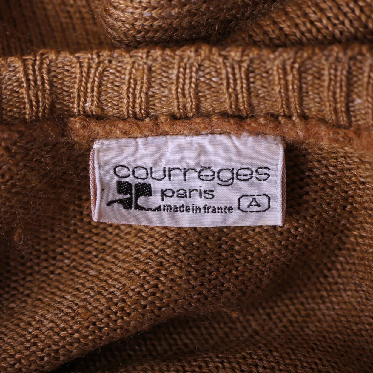 Vintage Courreges Paris Brown Knit Sweater1970s Pullover V Neck Ladies Size M